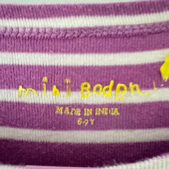Mini Boden Girls Dress Size 6 7 Purple Yellow Stripe Ruffle Play Star Preppy - Picture 2 of 8